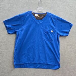 Carhartt Men Scrub Top Large Blue Ripstop Utility Pockets Short Sleeve Shirt